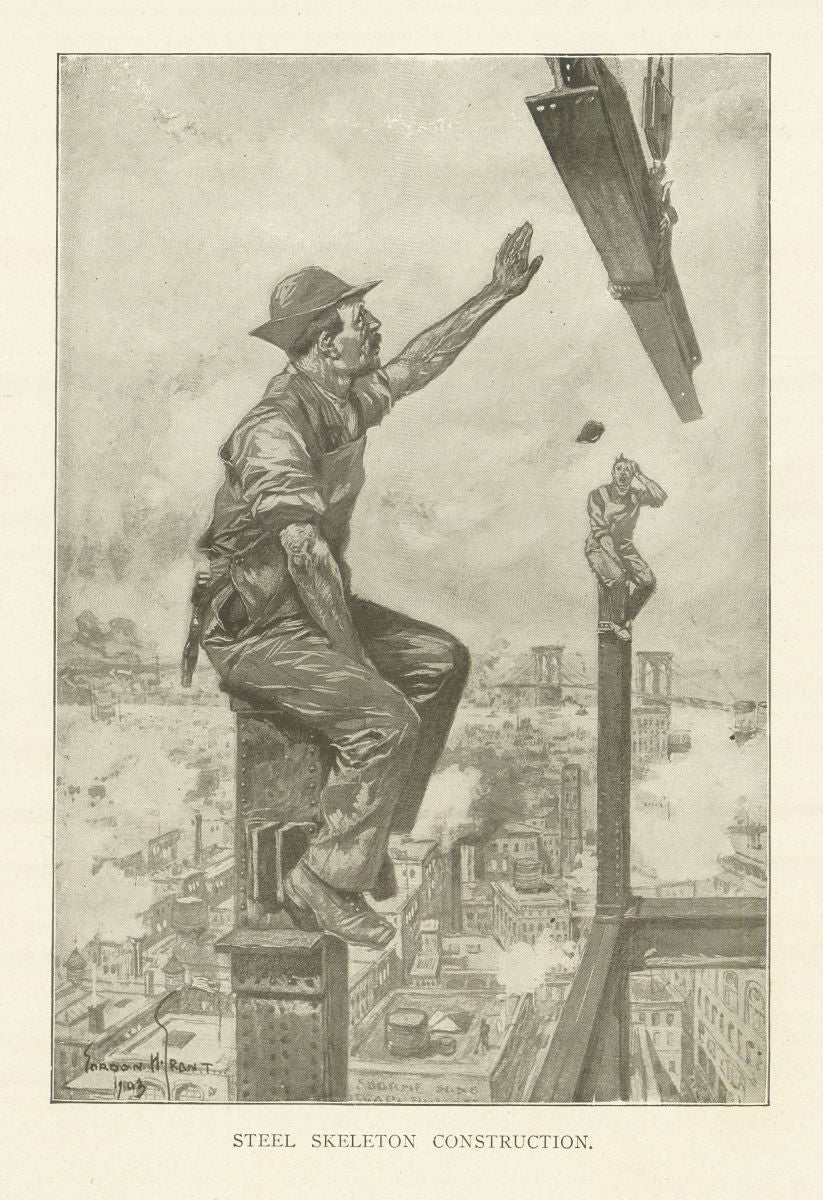 Steel Skeleton Construction. Engineering 1907 old antique print picture